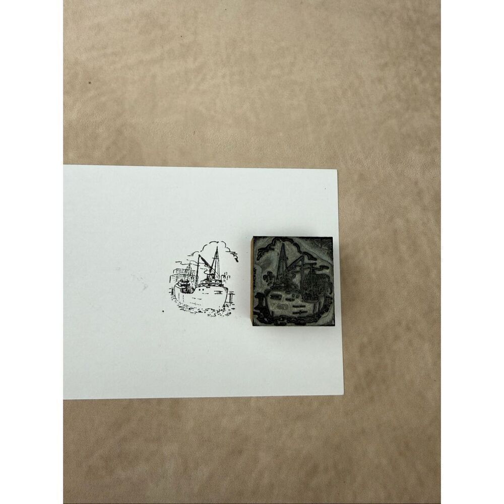 Antique Vintage Cargo Ship Letterpress Print Type Cut Stamp Block